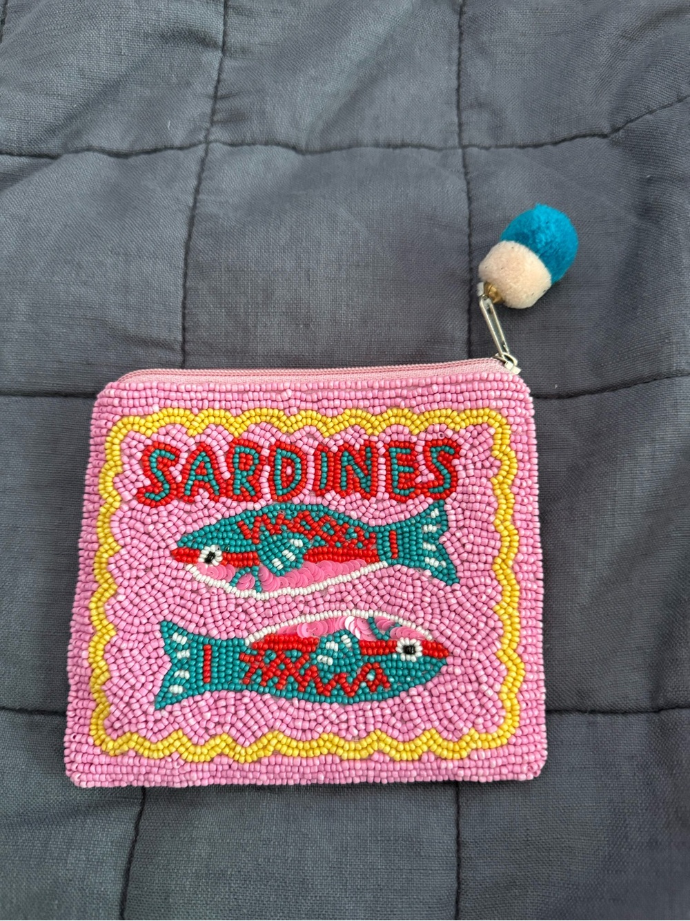Beaded Pink Sardines Coin Pouch - Decorative Fish Design
